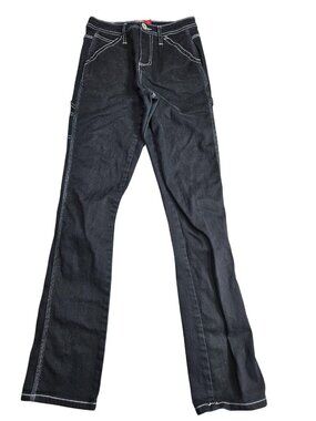 Dickies Straight Jeans Juniors 1/25 Black Dark Wash Mid Rise Cargo Stretch Denim